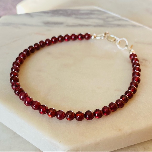 Garnet Bead Bracelet in Sterling Silver Red Gemstone - Picture 5 of 5